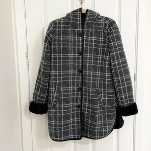 Women Ike Behar Plush Lined Hoodie Jacket in Dark Gray Medium